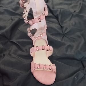 Chic Pink Women's Sandals with Gold Accents